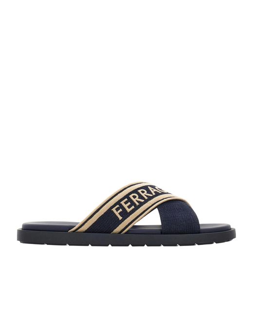 Ferragamo Blue Crossover-Strap Cotton Sandals for men
