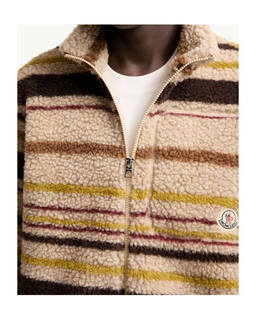 Moncler Natural Striped Teddy Zip-Up Cardigan for men