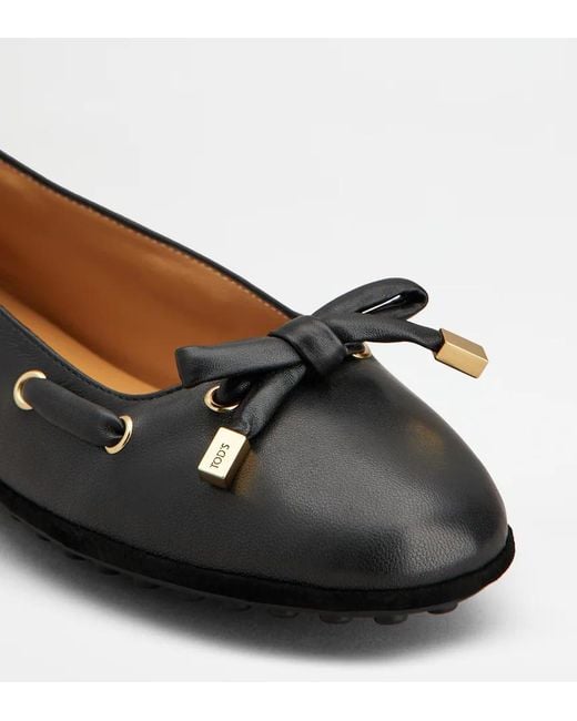 Tod's Black Bow-Detailred Round-Toe Flat Shoes