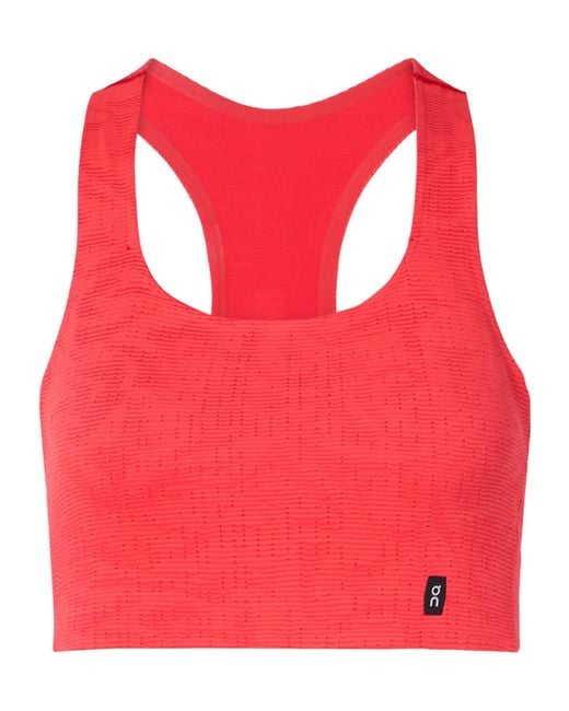On Shoes Red Pace Ribbed Stretch Sports Bra