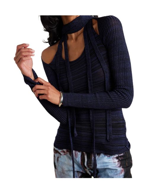 Y. Project Blue Scarf-Detailed Knit Top