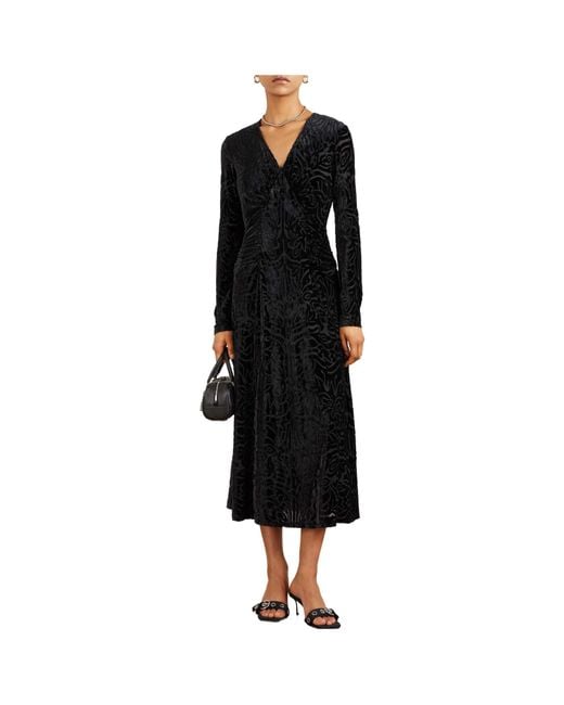 Sea Black Devoré-Velvet Midi Dress