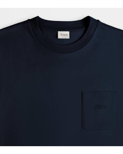 Tod's Blue Logo Embroidered Crewneck Jersey T-Shirt for men