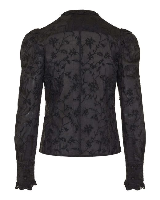 Isabel Marant Black Zorica Ruffled Puff-Sleeve Blouse