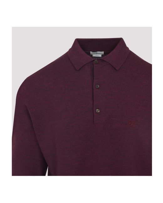 Etro Purple Logo Embroidered Knit Polo Shirt for men