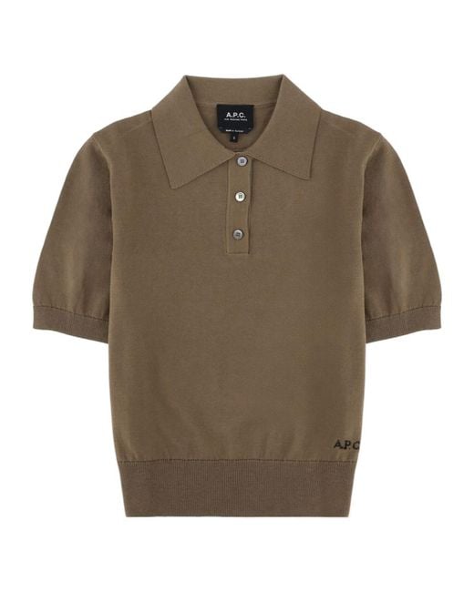 A.P.C. Brown Short Sleeve Knitted Polo Shirt