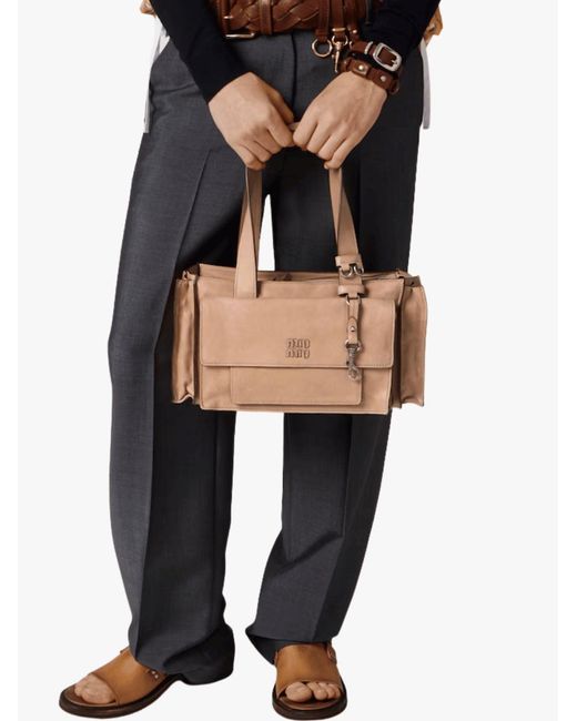 Miu Miu Natural Zippered Shoulder Bag