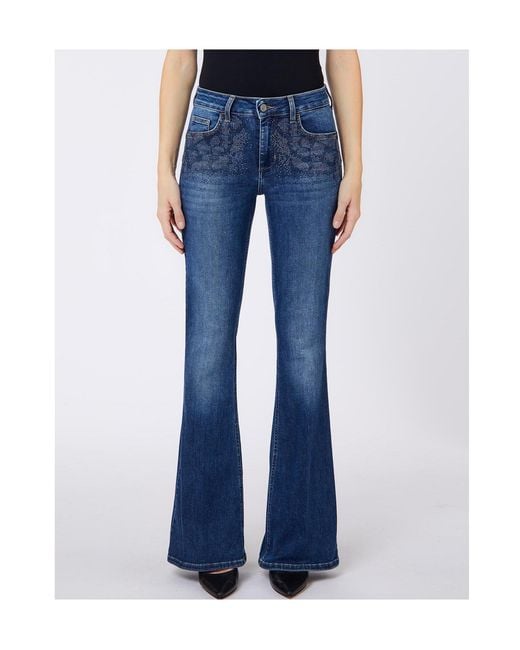 Liu Jo Blue Bootcut Jeans With Rhinestones