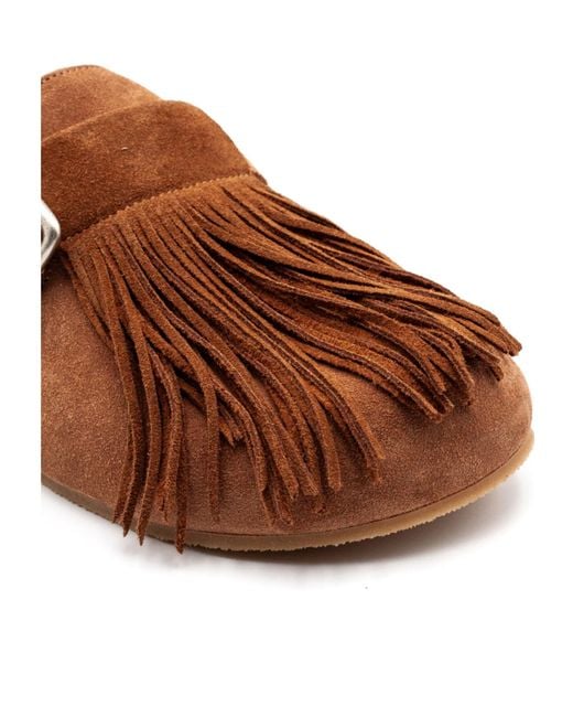 Vic Matié Brown Fringed Buckle Mules