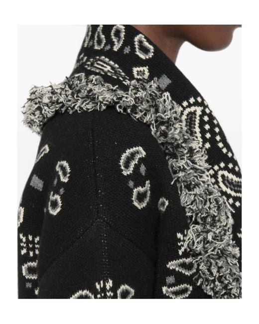 Alanui Black Paisley-Jacquard Fringed Cardigan