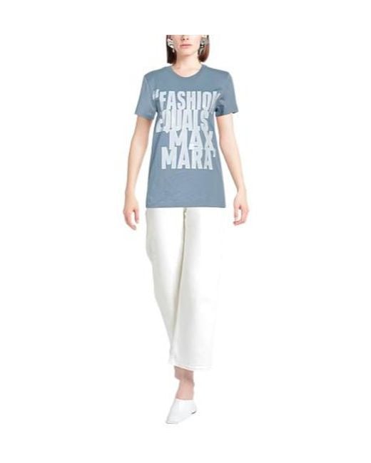 Max Mara Blue Solid Printed T-Shirt