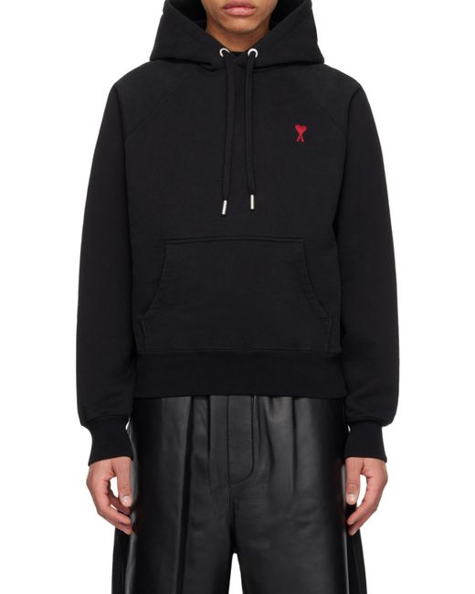 AMI Black Ami De Coeur Drawstring Hoodie for men
