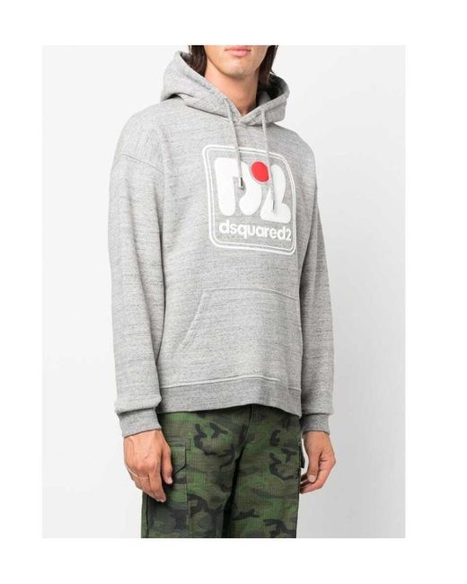 DSquared² Gray Logo Printed Drawstring Hoodie for men