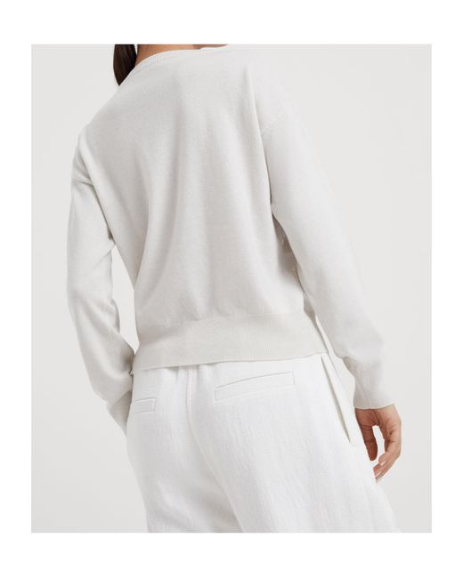 Brunello Cucinelli White Stripe Detailed Knitted Jumper