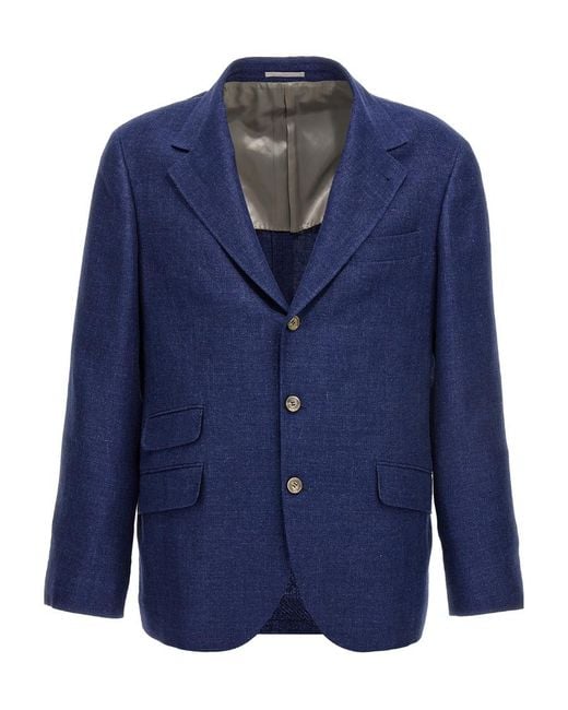 Brunello Cucinelli Blue Single-Breasted Long Sleeved Blazer for men