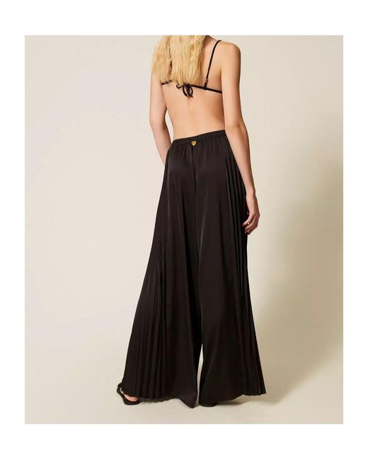 Twinset Brown Pleated Wide Leg Trousers