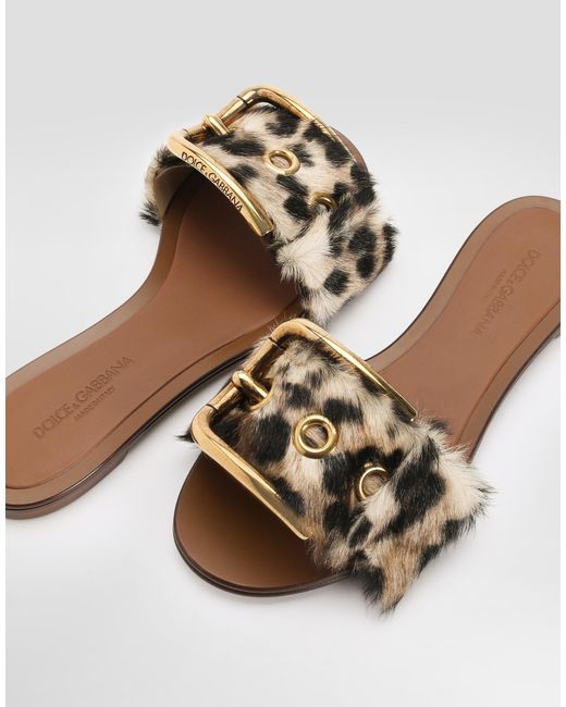 Dolce & Gabbana Multicolor Leo-Print Kid Leather Flat Slippers