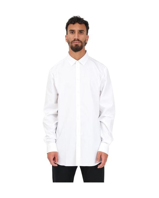 Moschino White Logo-Embroidered Long-Sleeve Cotton Shirt for men