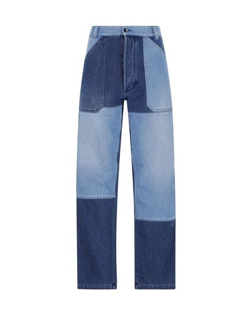 Etro Blue Patchwork Logo-Embossed Straight-Leg Jeans for men