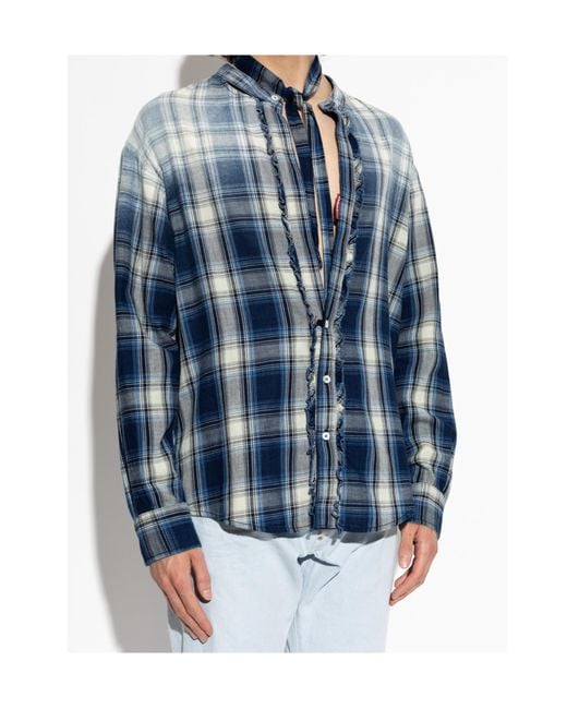 DSquared² Blue Ruffled Checked Shirt for men