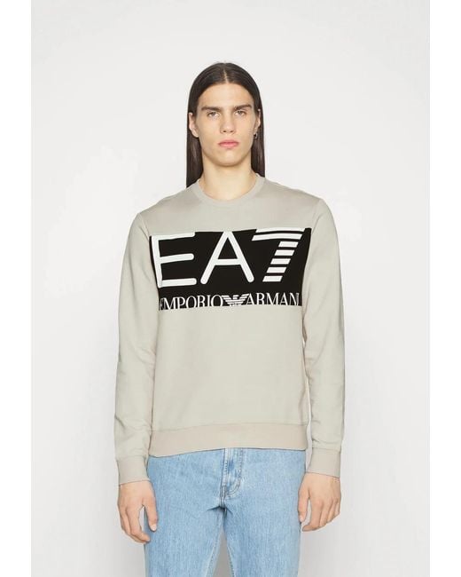 EA7 Gray Logo Round-Necked Sweater for men