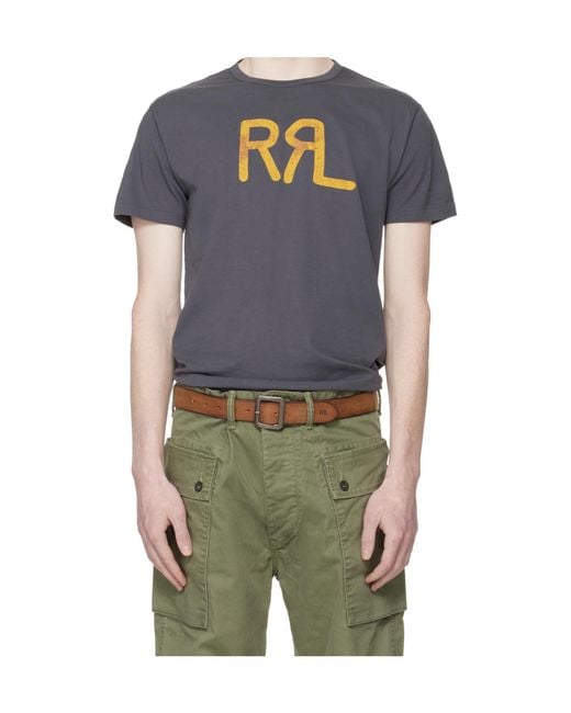 RRL Blue Logo Print T-Shirt for men