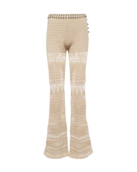 Rabanne Natural Embellished Crochet Cotton Flared Pants