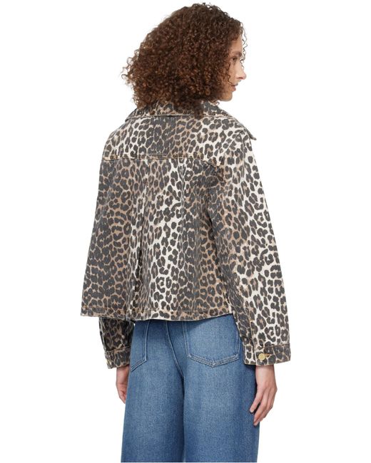 Ganni Gray Leopard Denim Jacket