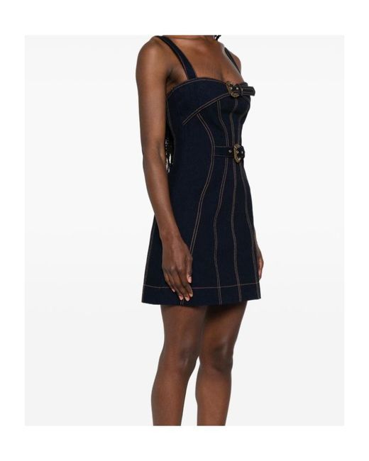 Versace Jeans Black Buckle-Detail Panelled Mini Dress