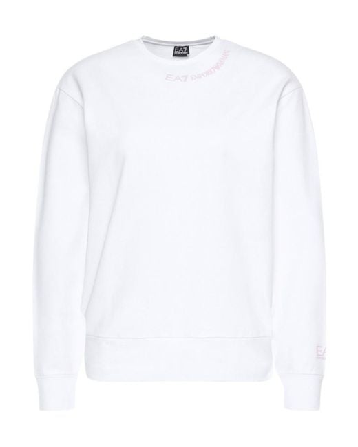 EA7 White Round Collar Long Sleeve Sweater