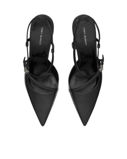 Tory Burch Black Double T Logo-Plaque Strappy Pumps