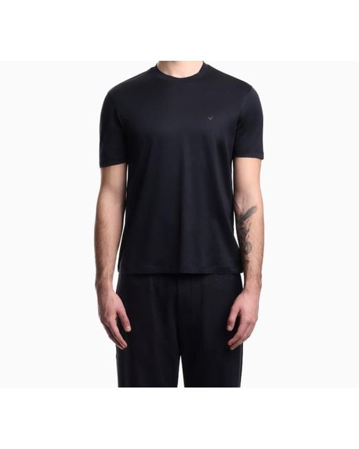 Emporio Armani Blue Logo-Detailed Crewneck T-Shirt for men