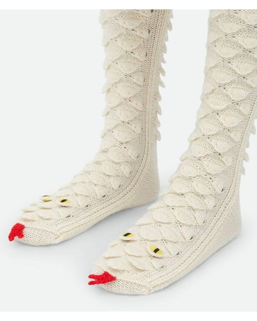 Bottega Veneta White Snake Scales Knit Socks for men