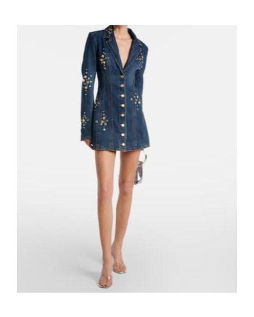 Area Blue Embellished Denim Blazer Dress