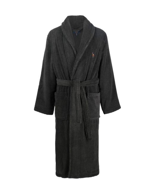 Polo Ralph Lauren Black Logo-Embroidered Terry-Cloth Robe for men