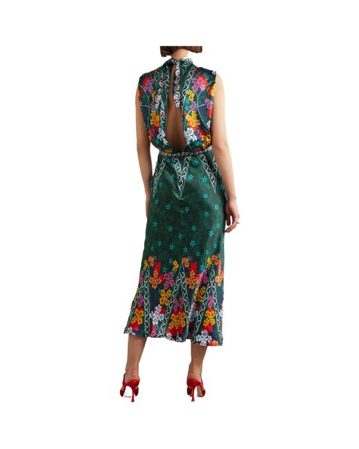 Saloni Green Floral-Print Silk Dress