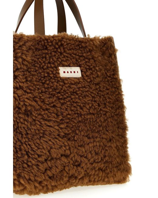 Marni Brown Logo-Patch Open Top Tote Bag