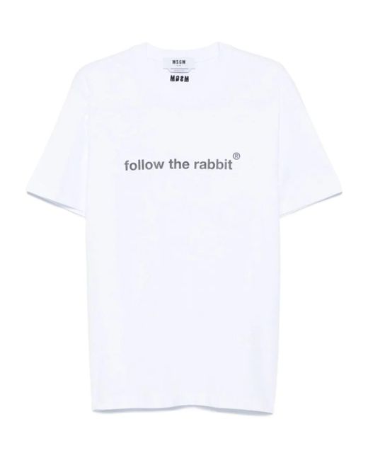 MSGM White 'Follow The Rabbit' Quotes Jersey T-Shirt for men