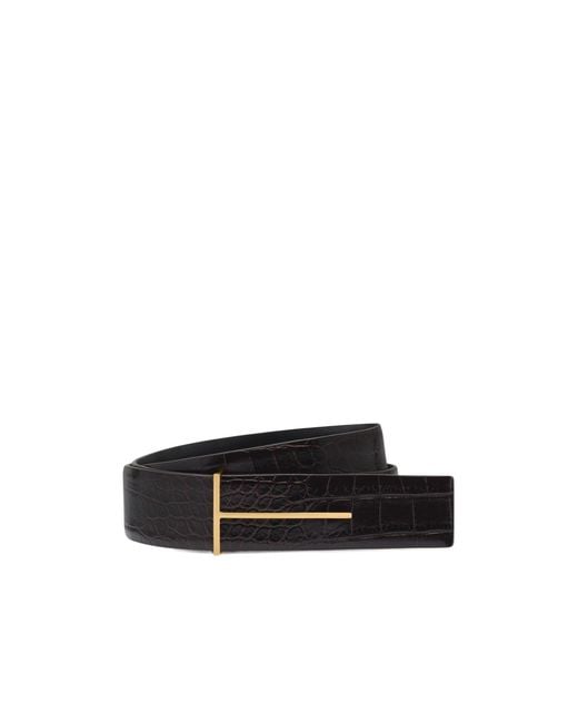 Tom Ford White Crocodile-Patterned Belt for men