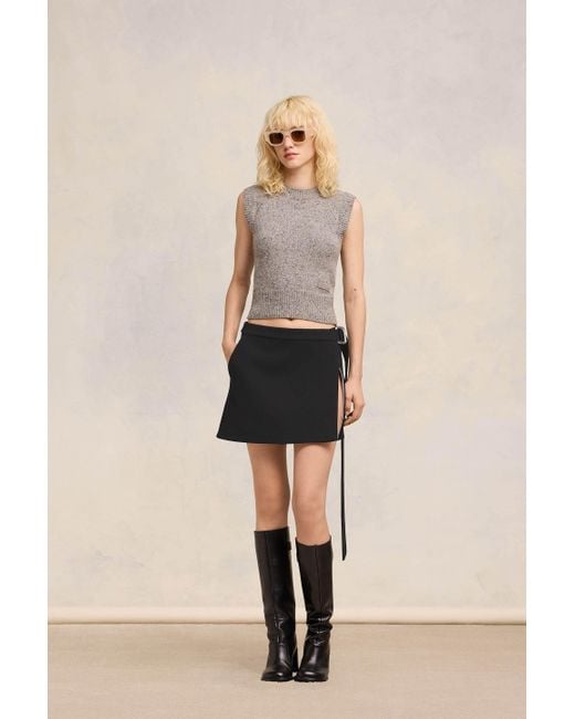 AMI Black Wrap Virgin Wool Miniskirt