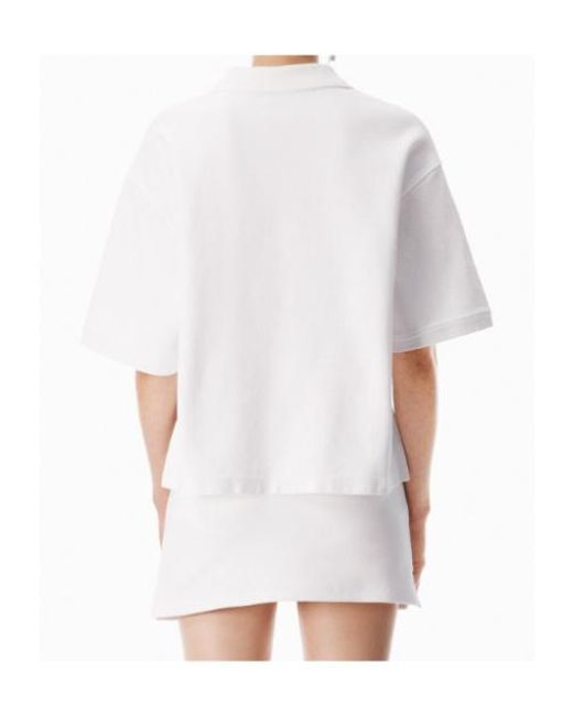 Alexander Wang White Cropped Piqué Polo T-Shirt