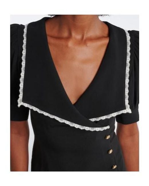 Alessandra Rich Black Lace-Trimmed Cady Midi Dress