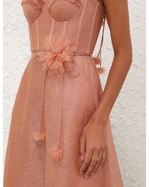 Zimmermann Pink Luna Ruffle Midi Dress