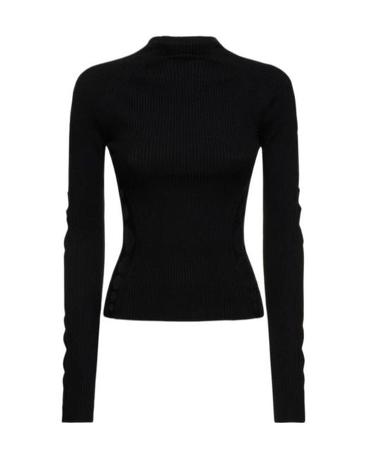 Dion Lee Black Rib Knit Wool Round Neck Sweater