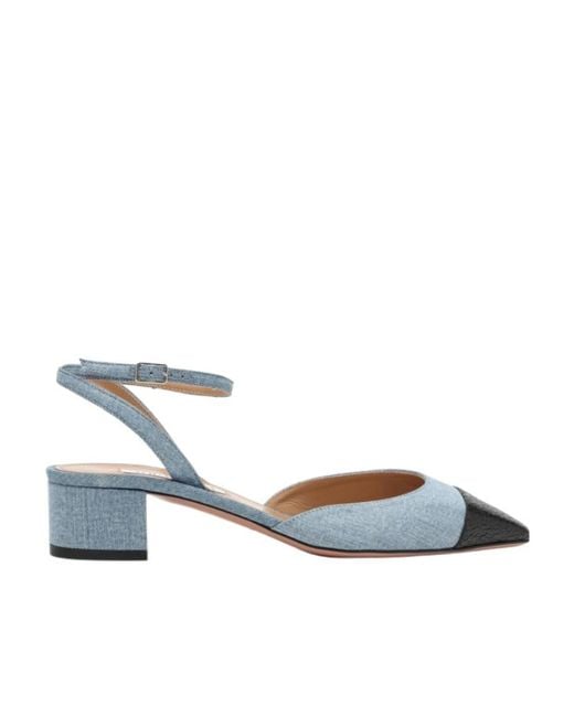 Aquazzura Blue Two-Toned Square Toe Pumps