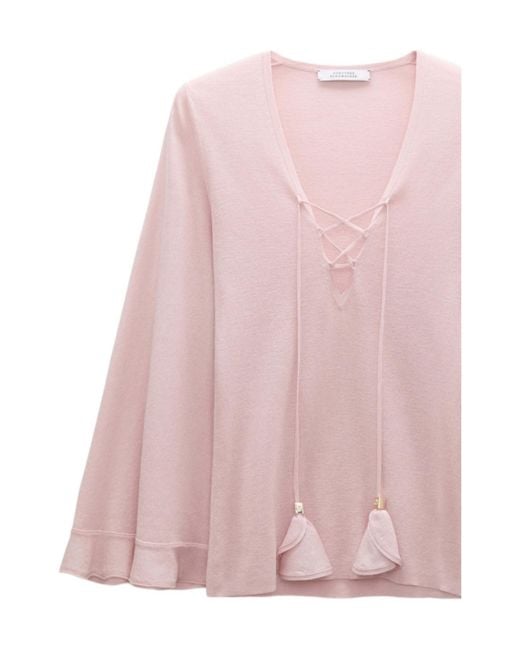Dorothee Schumacher Pink Refined Essentials Lace-Up Flared-Sleeve Sweater