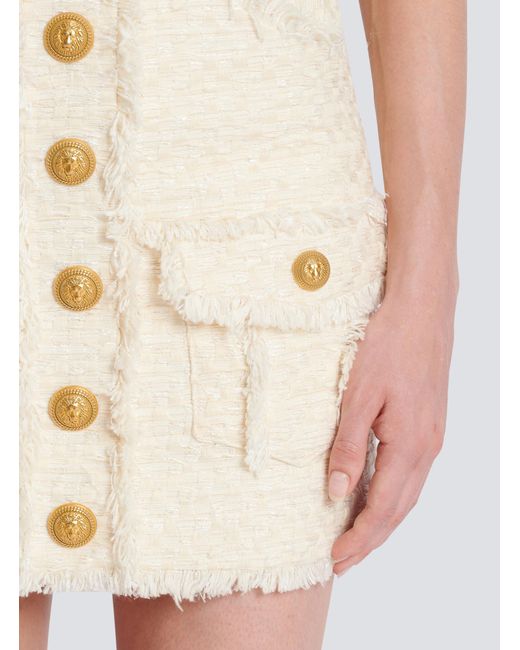 Balmain White Tweed Pencil Skirt