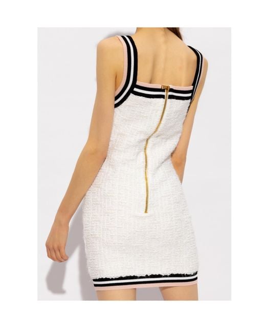 Balmain White Maze Monogram Sleeveless Mini Dress
