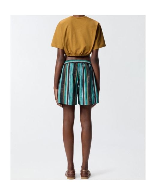 Pinko Green Striped Drawstring Shorts