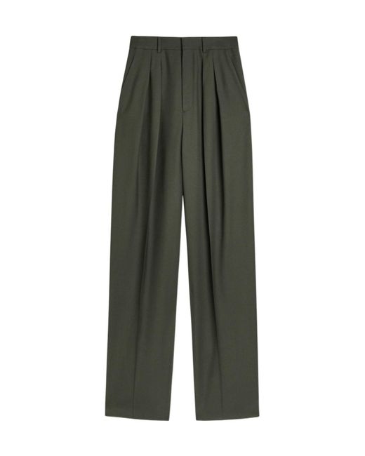 Saint Laurent Green Wide-Leg Wool Trousers